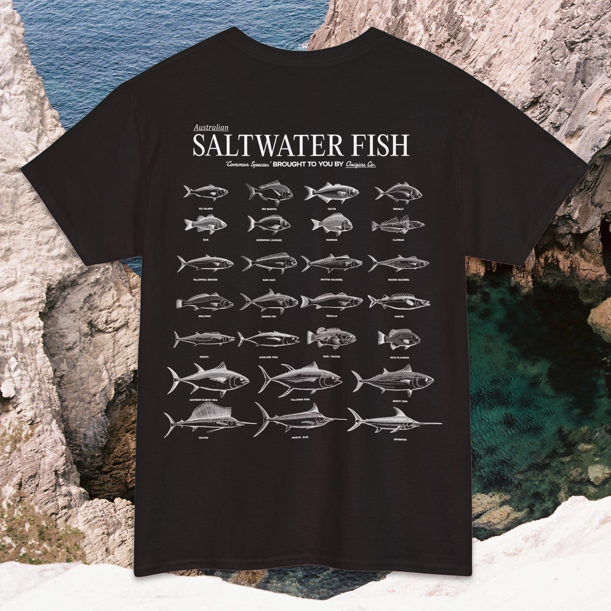 Saltwater fish species chart t-shirt Australia, Australian fishing apparel, Marine fish identification shirt, Saltwater fishing graphic tee, Aussie saltwater fish t-shirt, Fishing species chart shirt Australia, Coastal fishing gear Australia, Ocean fish identification t-shirt, Saltwater fishing gifts Australia, Fishing lifestyle clothing Australia, Unique fishing shirts Australia, Great Barrier Reef fish t-shirt, Fishing enthusiast apparel Australia, Saltwater angler shirt, Outdoor adventure fishing t-shirt