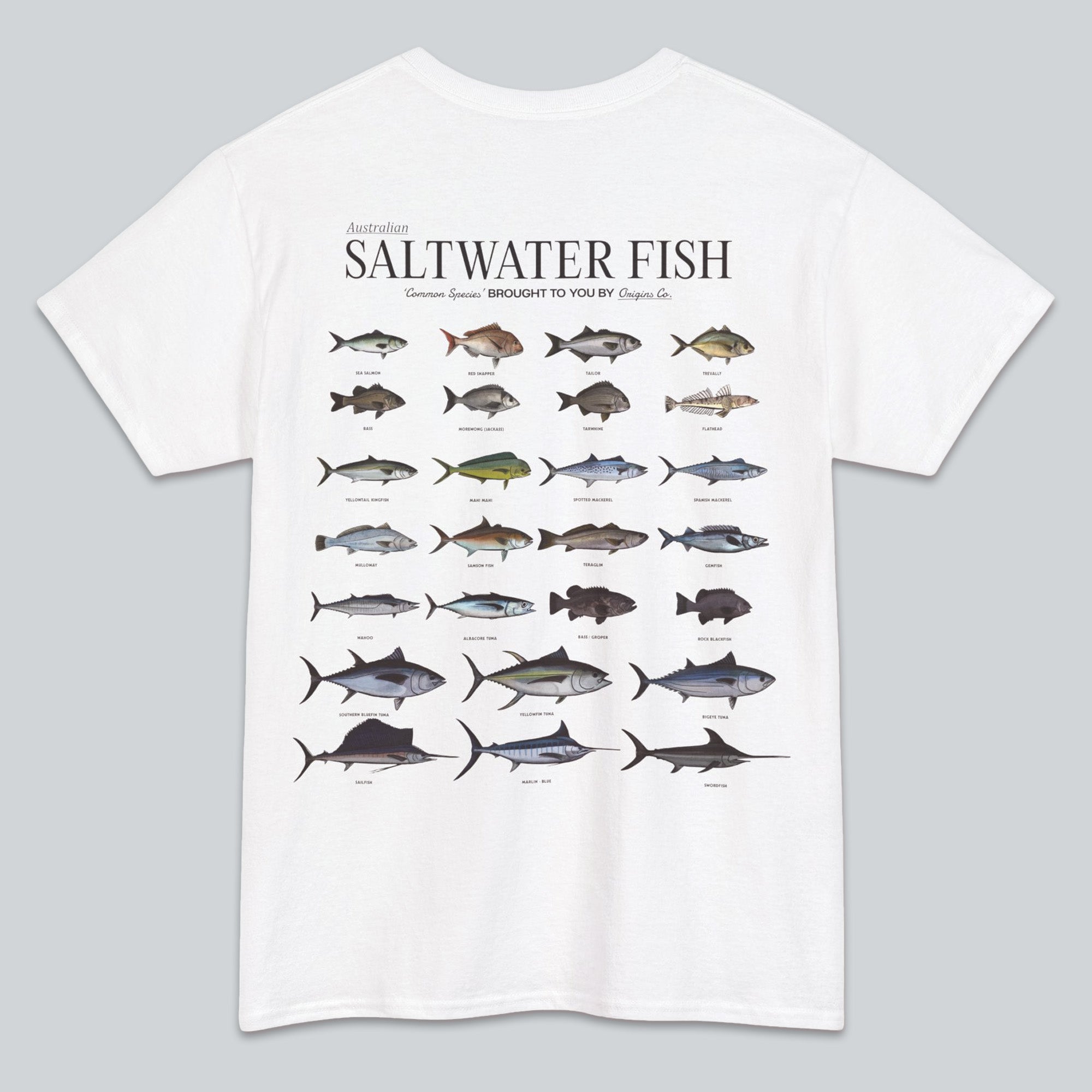 Saltwater fish species chart t-shirt Australia, Australian fishing apparel, Marine fish identification shirt, Saltwater fishing graphic tee, Aussie saltwater fish t-shirt, Fishing species chart shirt Australia, Coastal fishing gear Australia, Ocean fish identification t-shirt, Saltwater fishing gifts Australia, Fishing lifestyle clothing Australia, Unique fishing shirts Australia, Great Barrier Reef fish t-shirt, Fishing enthusiast apparel Australia, Saltwater angler shirt, Outdoor adventure fishing t-shirt