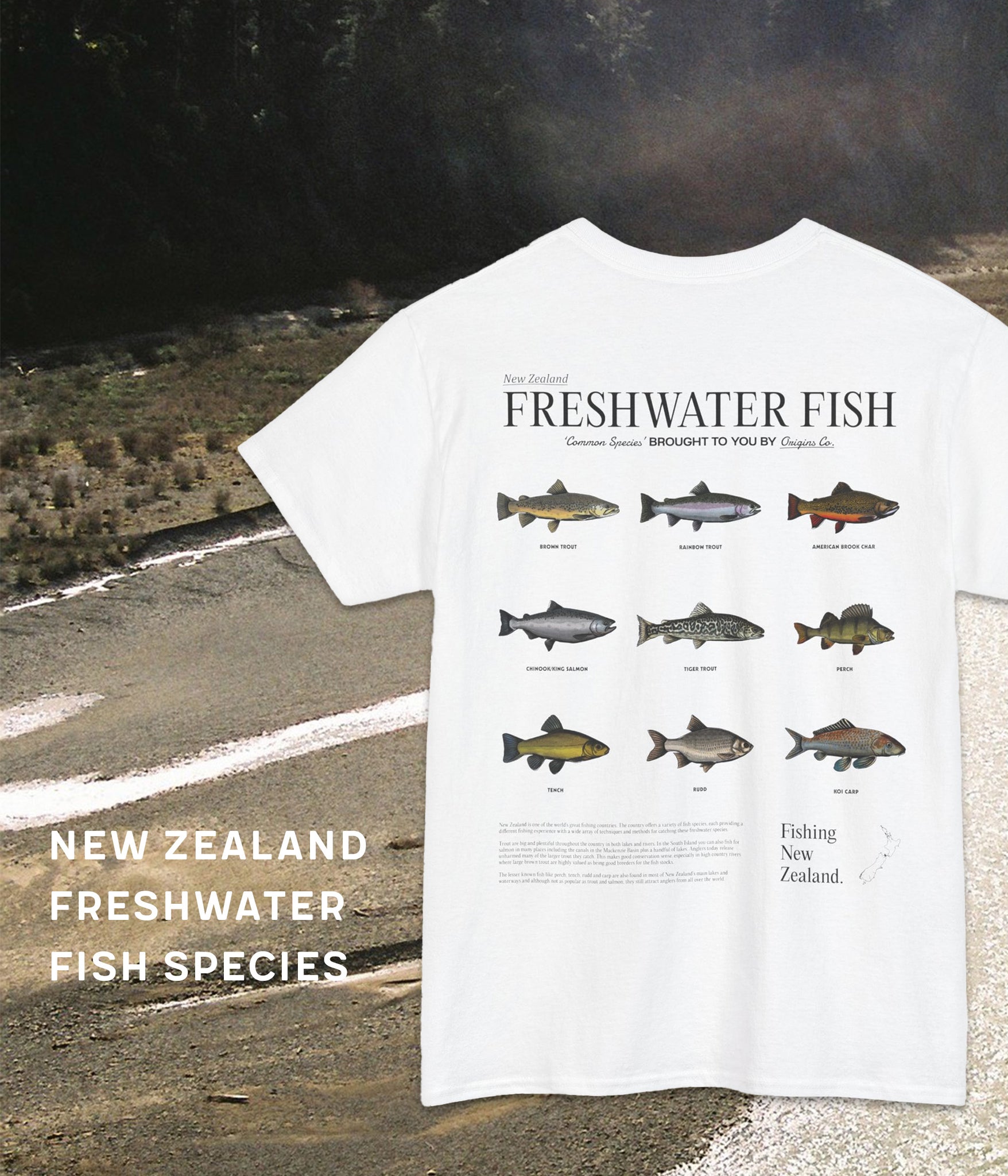 New Zealand freshwater fish t-shirt, NZ freshwater species apparel, Freshwater fish graphic tee, River fish shirt New Zealand, Freshwater fishing t-shirt NZ, New Zealand lake life clothing, Freshwater fish lover tee, Kiwis and freshwater fish apparel, Fish species t-shirt NZ, New Zealand aquatic wildlife shirt, Freshwater habitat t-shirt NZ, Unique NZ freshwater fish t-shirt, Conservation-focused fish graphic tee, NZ river life apparel, Sustainable fishing shirt New Zealand, origins t-shirts.