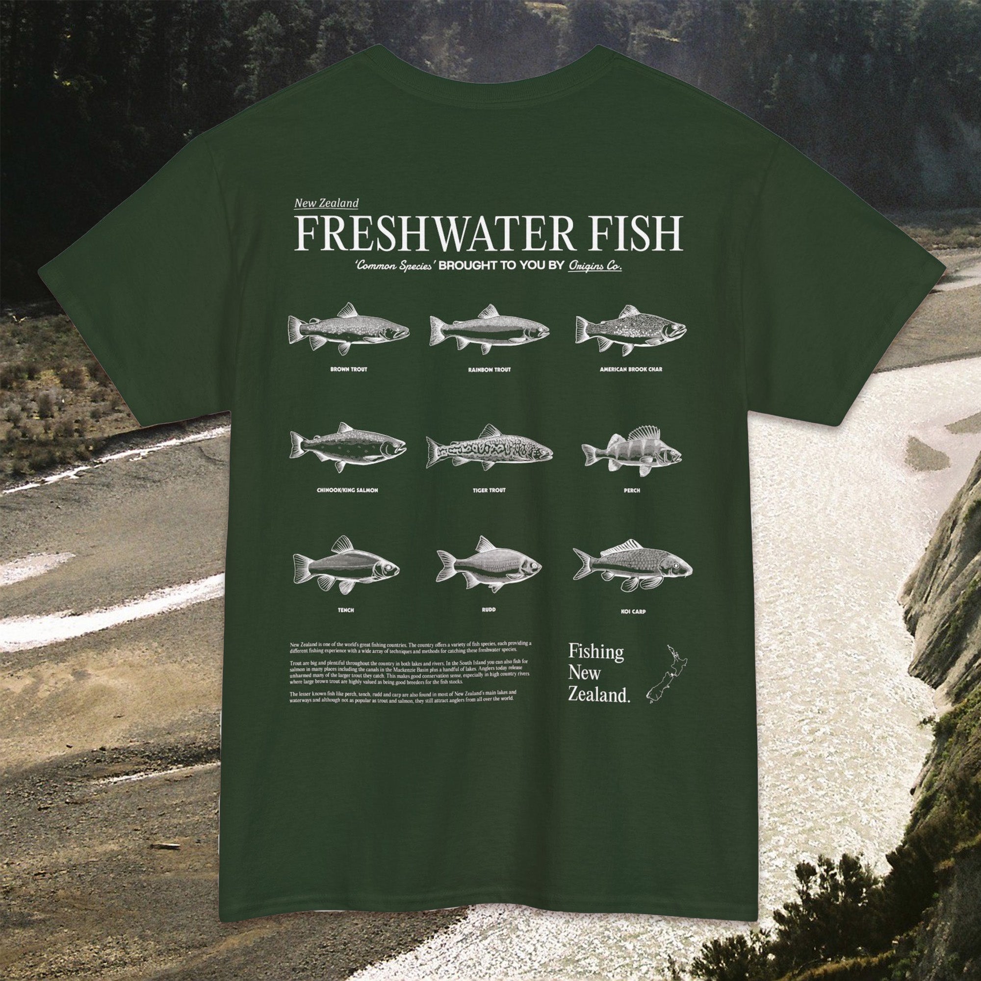 New Zealand freshwater fish t-shirt, NZ freshwater species apparel, Freshwater fish graphic tee, River fish shirt New Zealand, Freshwater fishing t-shirt NZ, New Zealand lake life clothing, Freshwater fish lover tee, Kiwis and freshwater fish apparel, Fish species t-shirt NZ, New Zealand aquatic wildlife shirt, Freshwater habitat t-shirt NZ, Unique NZ freshwater fish t-shirt, Conservation-focused fish graphic tee, NZ river life apparel, Sustainable fishing shirt New Zealand, origins t-shirts.