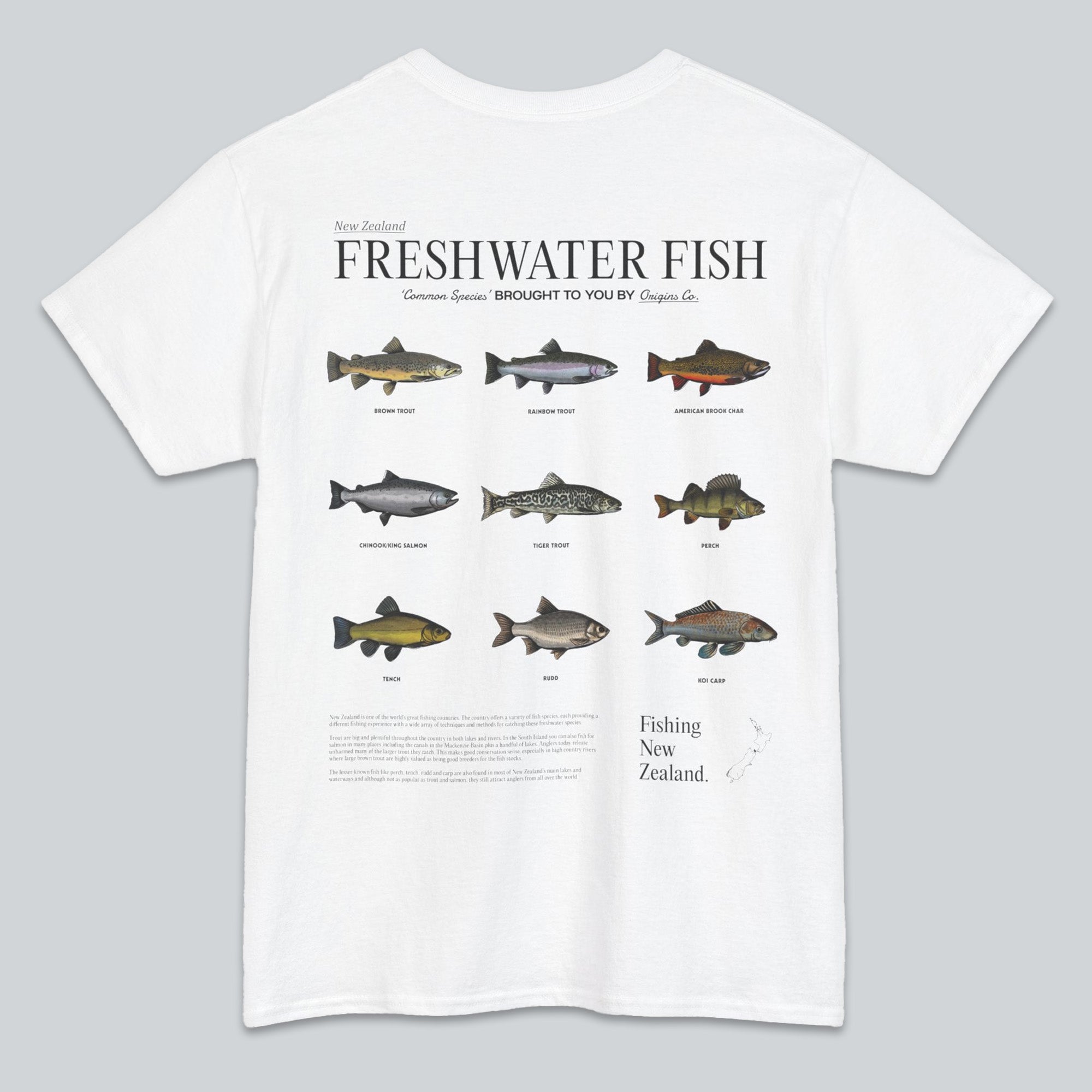 New Zealand freshwater fish t-shirt, NZ freshwater species apparel, Freshwater fish graphic tee, River fish shirt New Zealand, Freshwater fishing t-shirt NZ, New Zealand lake life clothing, Freshwater fish lover tee, Kiwis and freshwater fish apparel, Fish species t-shirt NZ, New Zealand aquatic wildlife shirt, Freshwater habitat t-shirt NZ, Unique NZ freshwater fish t-shirt, Conservation-focused fish graphic tee, NZ river life apparel, Sustainable fishing shirt New Zealand, origins t-shirts.