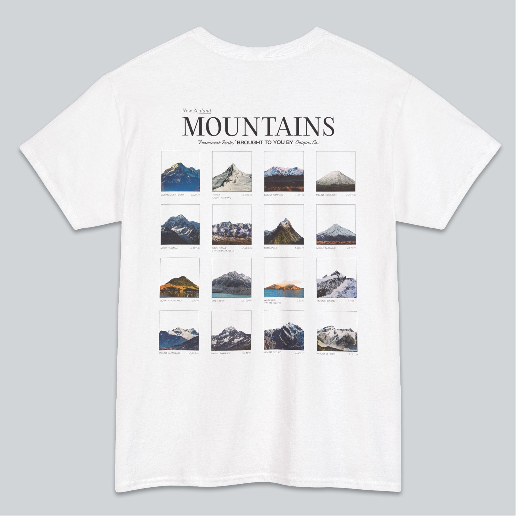 New Zealand mountains t-shirt, NZ peak graphic tee, New Zealand alpine apparel, NZ mountain range shirt, iconic peaks of NZ t-shirt, Southern Alps t-shirt NZ, New Zealand landscape t-shirt, nature-inspired NZ tee, NZ outdoor adventure shirt, New Zealand scenery clothing, eco-friendly NZ mountains tee, New Zealand hiking apparel, famous NZ peaks t-shirt, NZ wilderness graphic tee, New Zealand nature clothing, Origins t-shirts. 