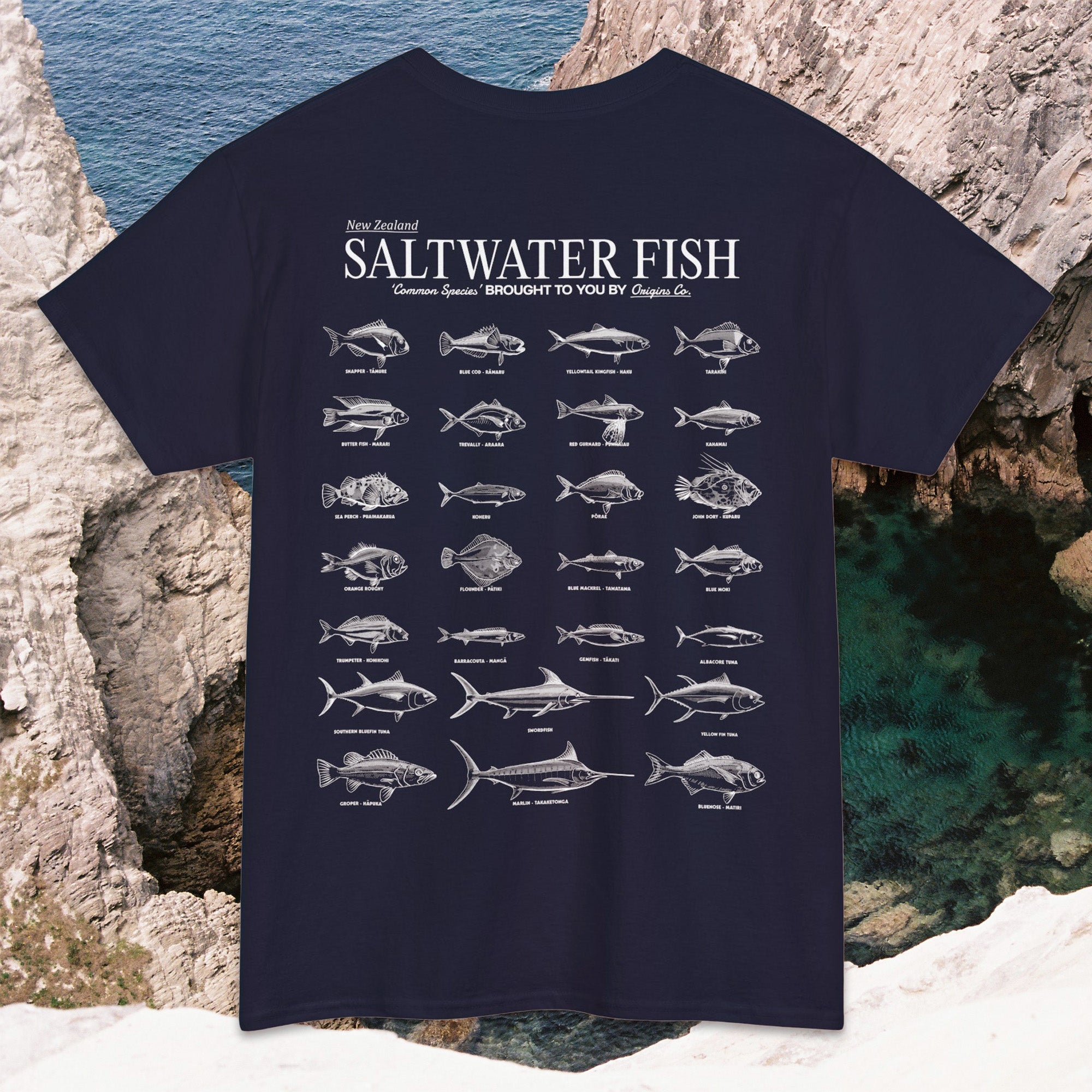 New Zealand saltwater fish t-shirt, NZ marine life apparel, Saltwater fish graphic tee, Ocean fish shirt New Zealand, Marine species t-shirt NZ, New Zealand fishing shirt, Saltwater fish lover tee, Kiwis and marine life clothing, Fish species t-shirt NZ, New Zealand sea life apparel, Ocean-themed t-shirt NZ, Saltwater fish conservation shirt, Unique NZ fish t-shirt, Marine wildlife graphic tee, Coastal living apparel NZ, origins t-shirt. 