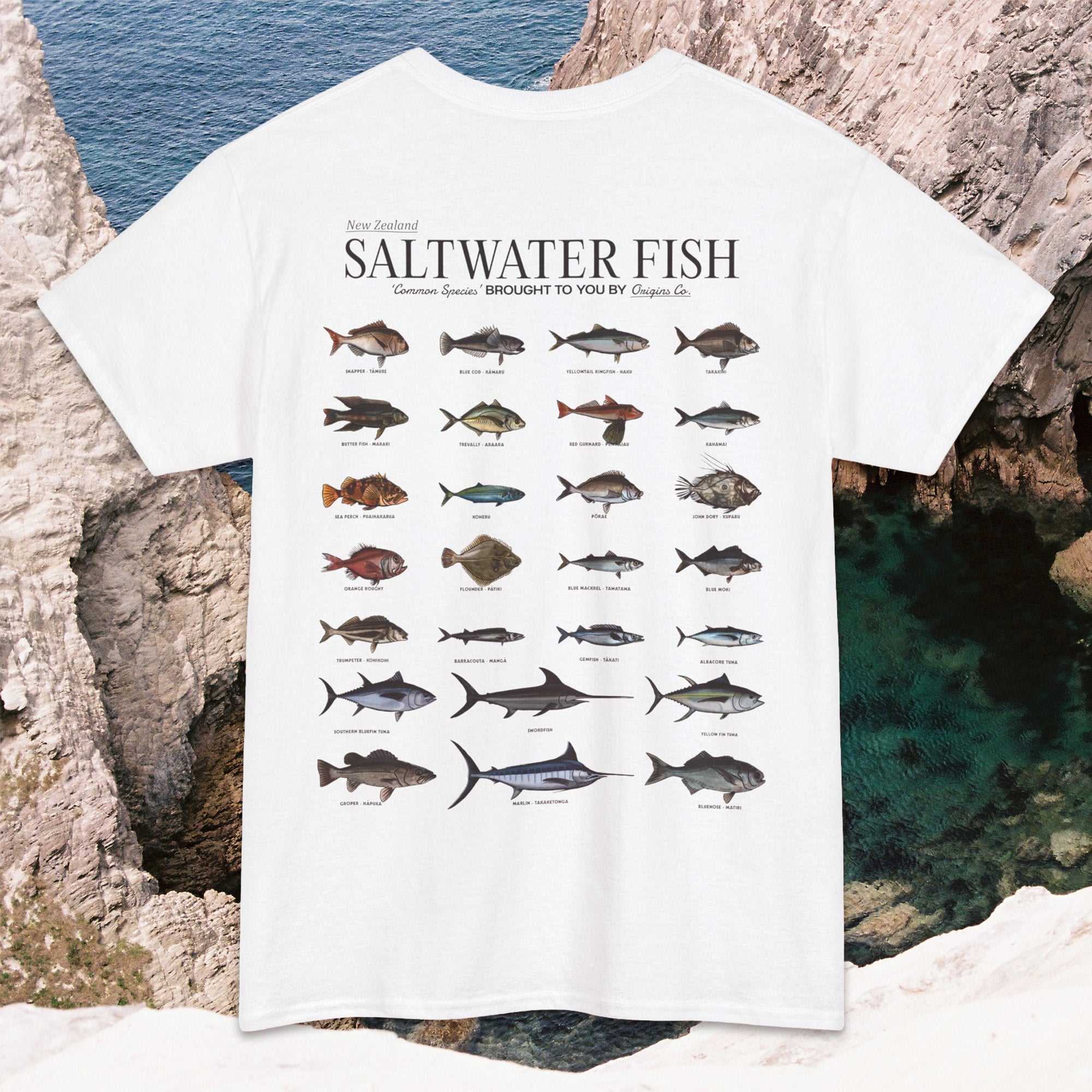 New Zealand saltwater fish t-shirt, NZ marine life apparel, Saltwater fish graphic tee, Ocean fish shirt New Zealand, Marine species t-shirt NZ, New Zealand fishing shirt, Saltwater fish lover tee, Kiwis and marine life clothing, Fish species t-shirt NZ, New Zealand sea life apparel, Ocean-themed t-shirt NZ, Saltwater fish conservation shirt, Unique NZ fish t-shirt, Marine wildlife graphic tee, Coastal living apparel NZ, origins t-shirt. 