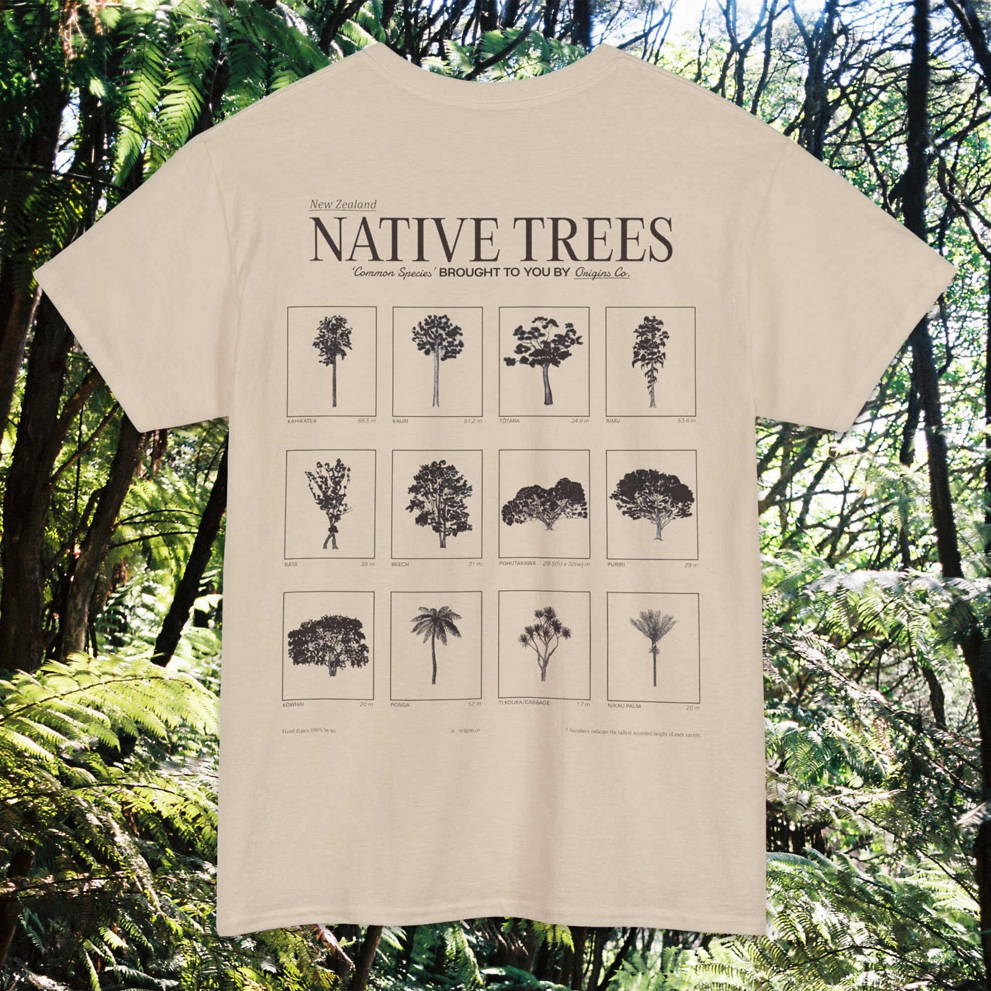 New Zealand native trees t-shirt, NZ kauri tree tee, New Zealand pōhutukawa apparel, NZ rimu graphic shirt, native flora of NZ t-shirt, New Zealand tōtara tree shirt, eco-friendly NZ nature tee, NZ forest-inspired clothing, New Zealand mānuka shirt, native trees of NZ tee, sustainable NZ tree apparel, New Zealand flora graphic tee, NZ wilderness clothing, native tree species t-shirt, New Zealand natural heritage shirt, Origins T-shirts.