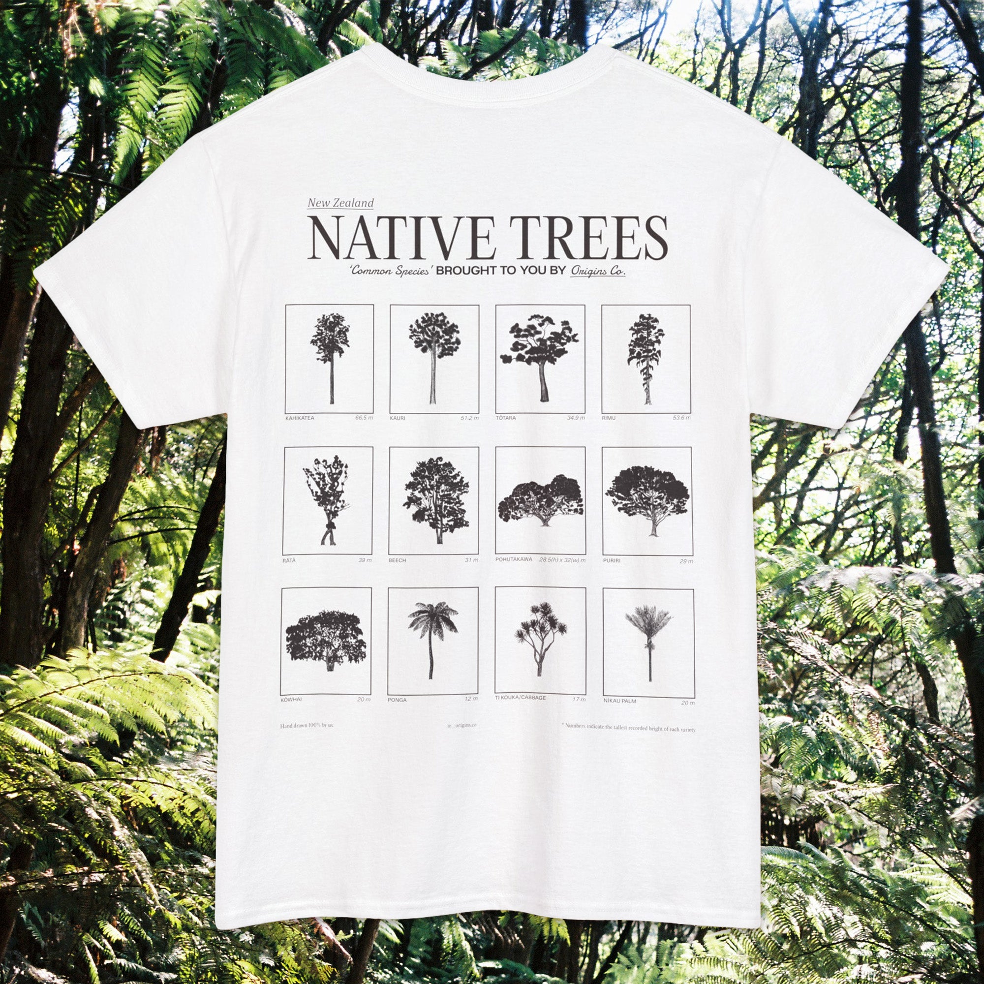 New Zealand native trees t-shirt, NZ kauri tree tee, New Zealand pōhutukawa apparel, NZ rimu graphic shirt, native flora of NZ t-shirt, New Zealand tōtara tree shirt, eco-friendly NZ nature tee, NZ forest-inspired clothing, New Zealand mānuka shirt, native trees of NZ tee, sustainable NZ tree apparel, New Zealand flora graphic tee, NZ wilderness clothing, native tree species t-shirt, New Zealand natural heritage shirt, Origins T-shirts.